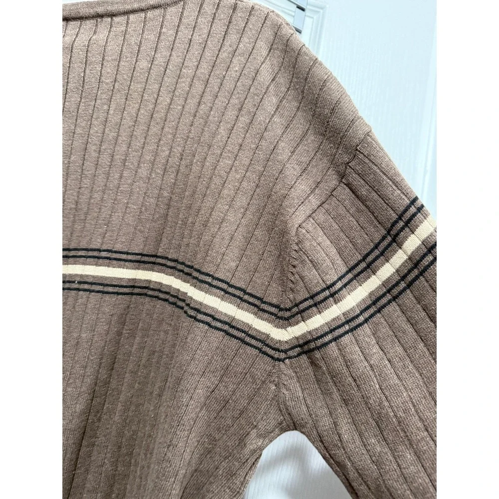 Vintage Dockers Mens XL Sweater Brown Ribbed V Neck Long Sleeve classic Cotton‎